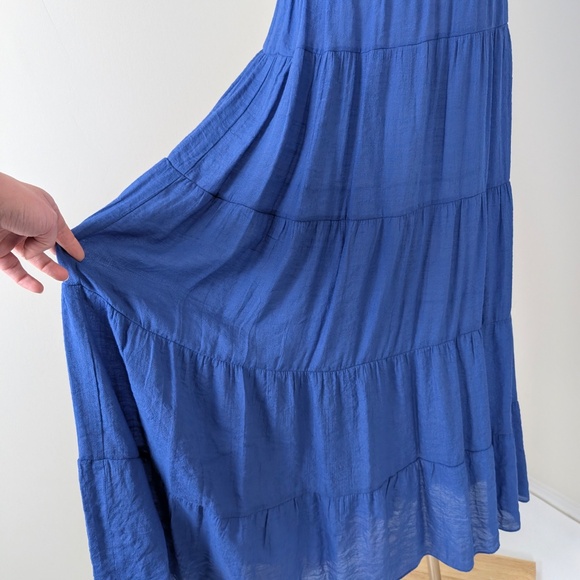 T-Bags Los Angeles Navy Maxi Dress Strapless Halter Long Floor Length Tiered - Picture 3 of 12